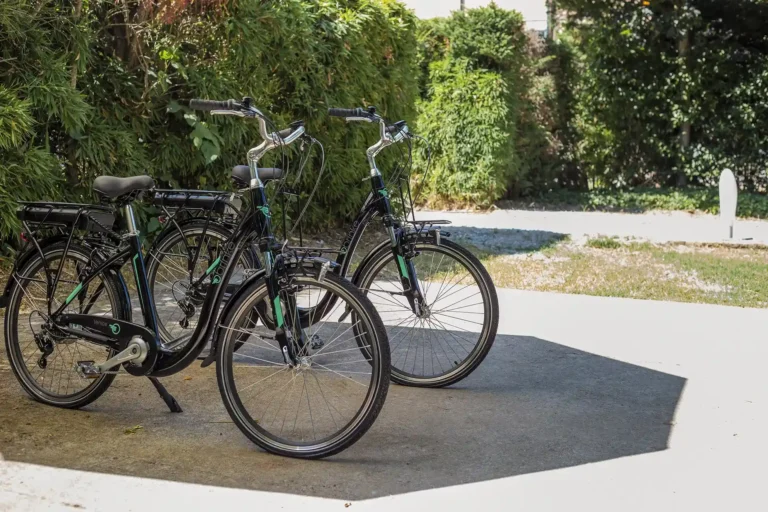Pictured are two bicycles.